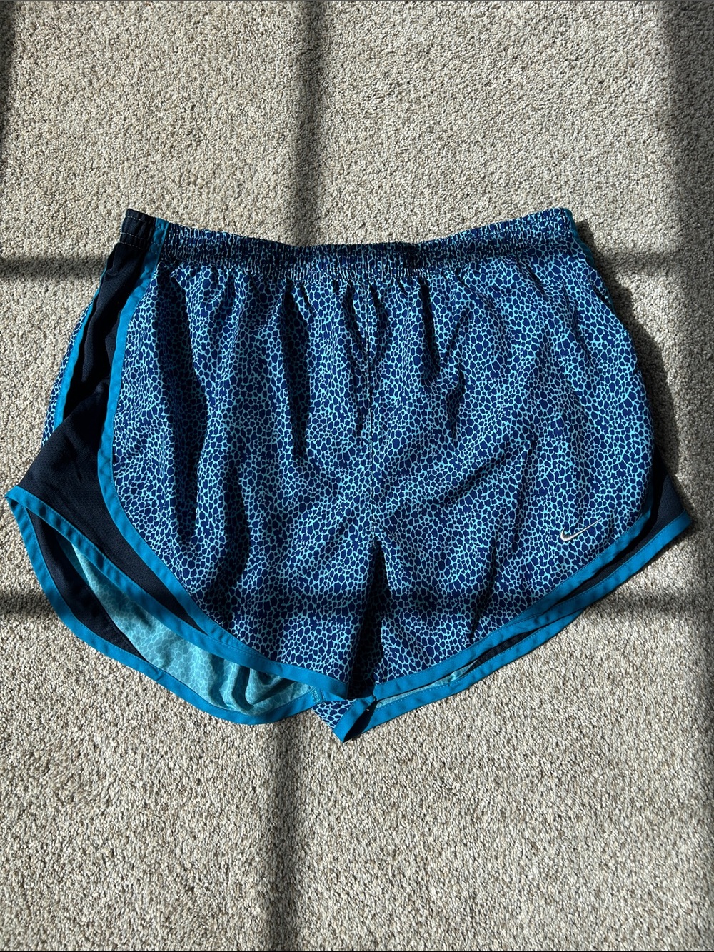 Nike Women's Teal and Navy Micro-Print Athletic Shorts
